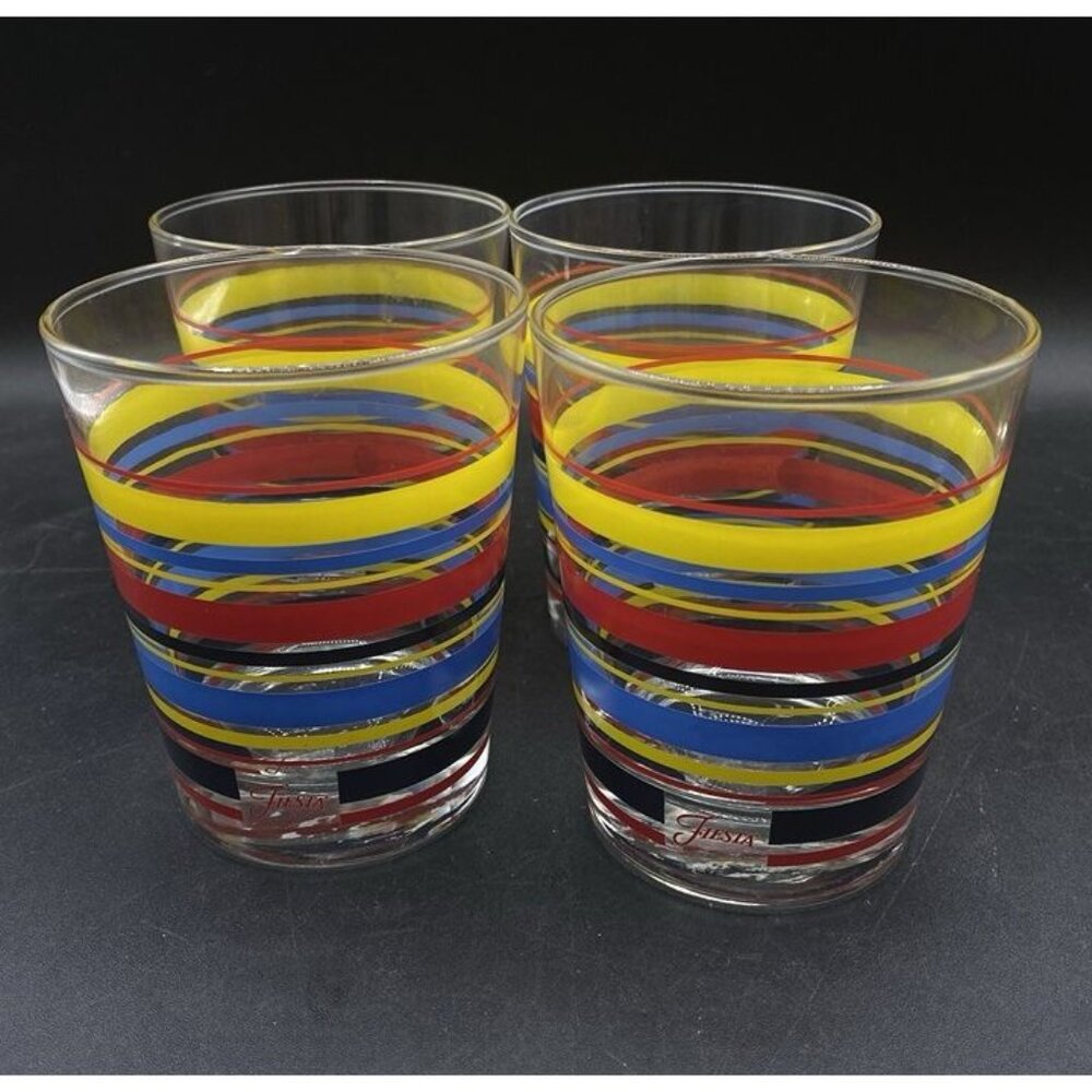 4 Fiesta Ware Glasses Tumblers Rocks Glass Cocktail Striped Fiestaware
